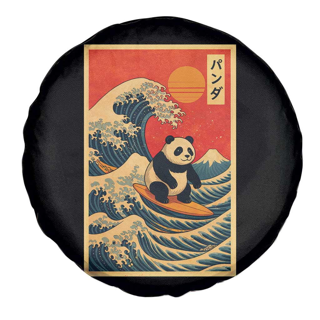 Panda Surfing Japanese Spare Tire Cover Vintage Great Wave Off Kanagawa Anime Kawaii - Wonder Print Shop