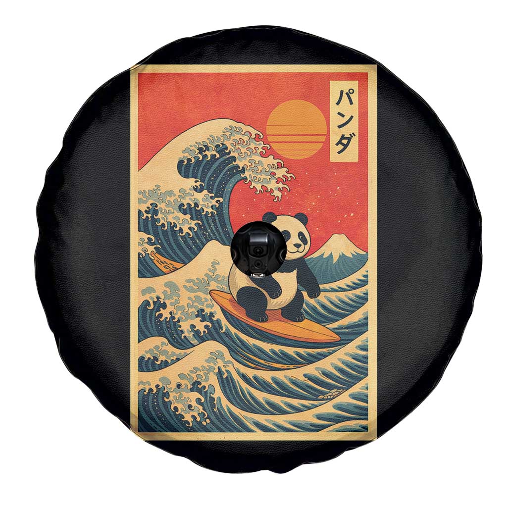 Panda Surfing Japanese Spare Tire Cover Vintage Great Wave Off Kanagawa Anime Kawaii - Wonder Print Shop