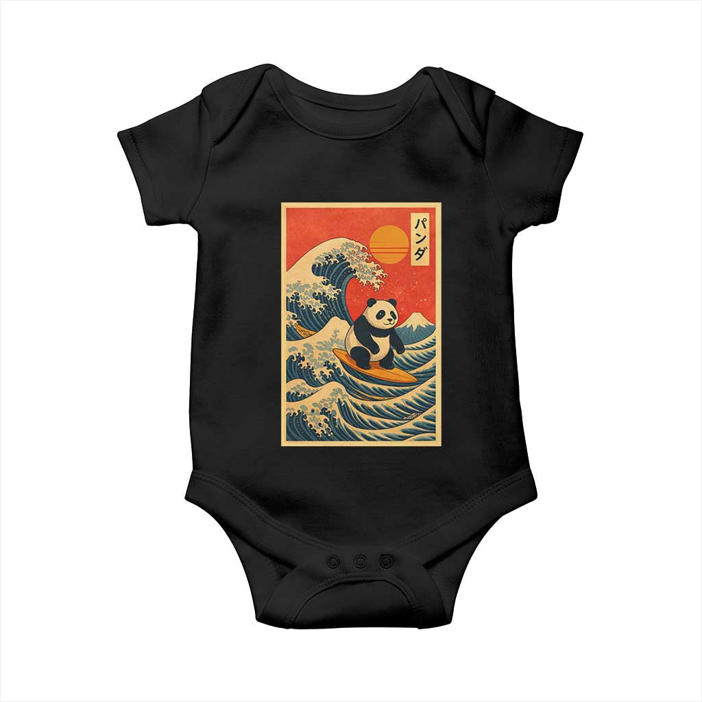 Panda Surfing Japanese Baby Onesie Vintage Great Wave Off Kanagawa Anime Kawaii - Wonder Print Shop