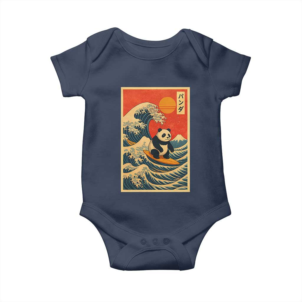 Panda Surfing Japanese Baby Onesie Vintage Great Wave Off Kanagawa Anime Kawaii - Wonder Print Shop