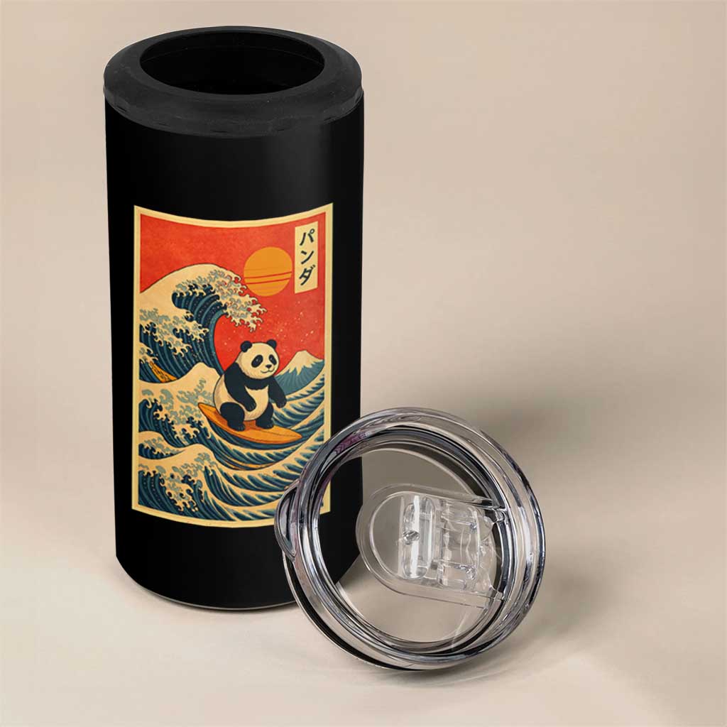 Panda Surfing Japanese 4 in 1 Can Cooler Tumbler Vintage Great Wave Off Kanagawa Anime Kawaii - Wonder Print Shop