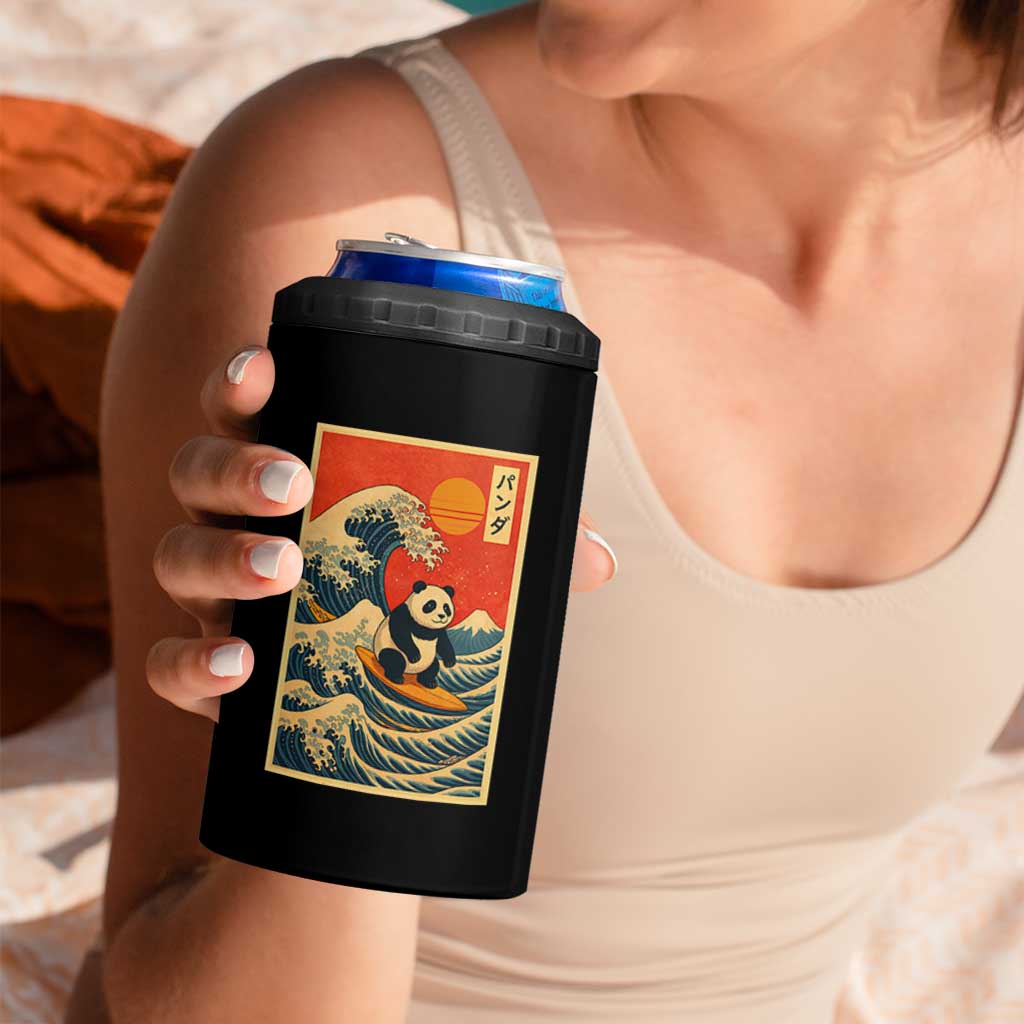 Panda Surfing Japanese 4 in 1 Can Cooler Tumbler Vintage Great Wave Off Kanagawa Anime Kawaii - Wonder Print Shop