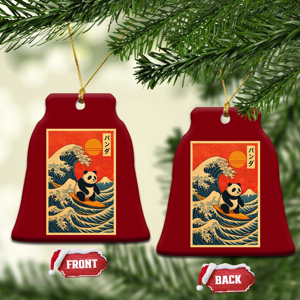 Panda Surfing Japanese Ceramic Ornament Vintage Great Wave Off Kanagawa Anime Kawaii - Wonder Print Shop