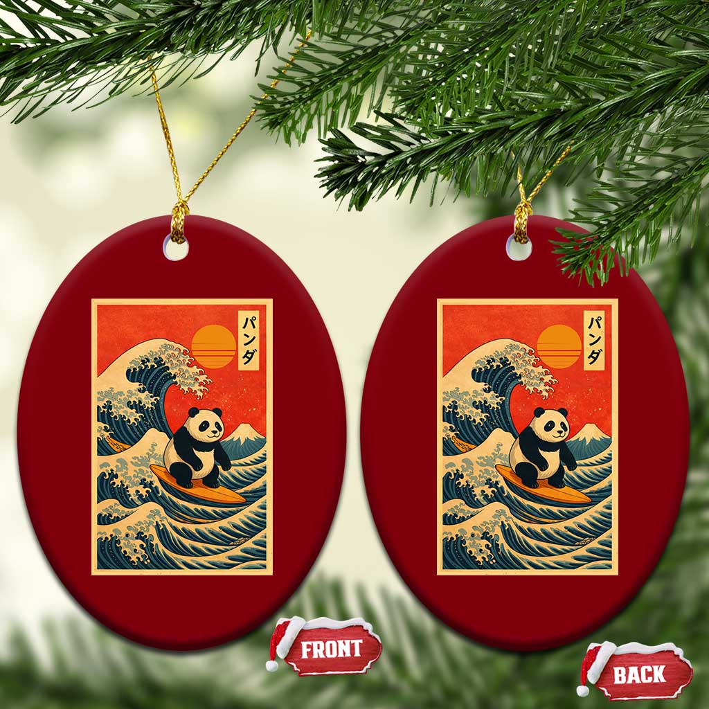 Panda Surfing Japanese Ceramic Ornament Vintage Great Wave Off Kanagawa Anime Kawaii - Wonder Print Shop