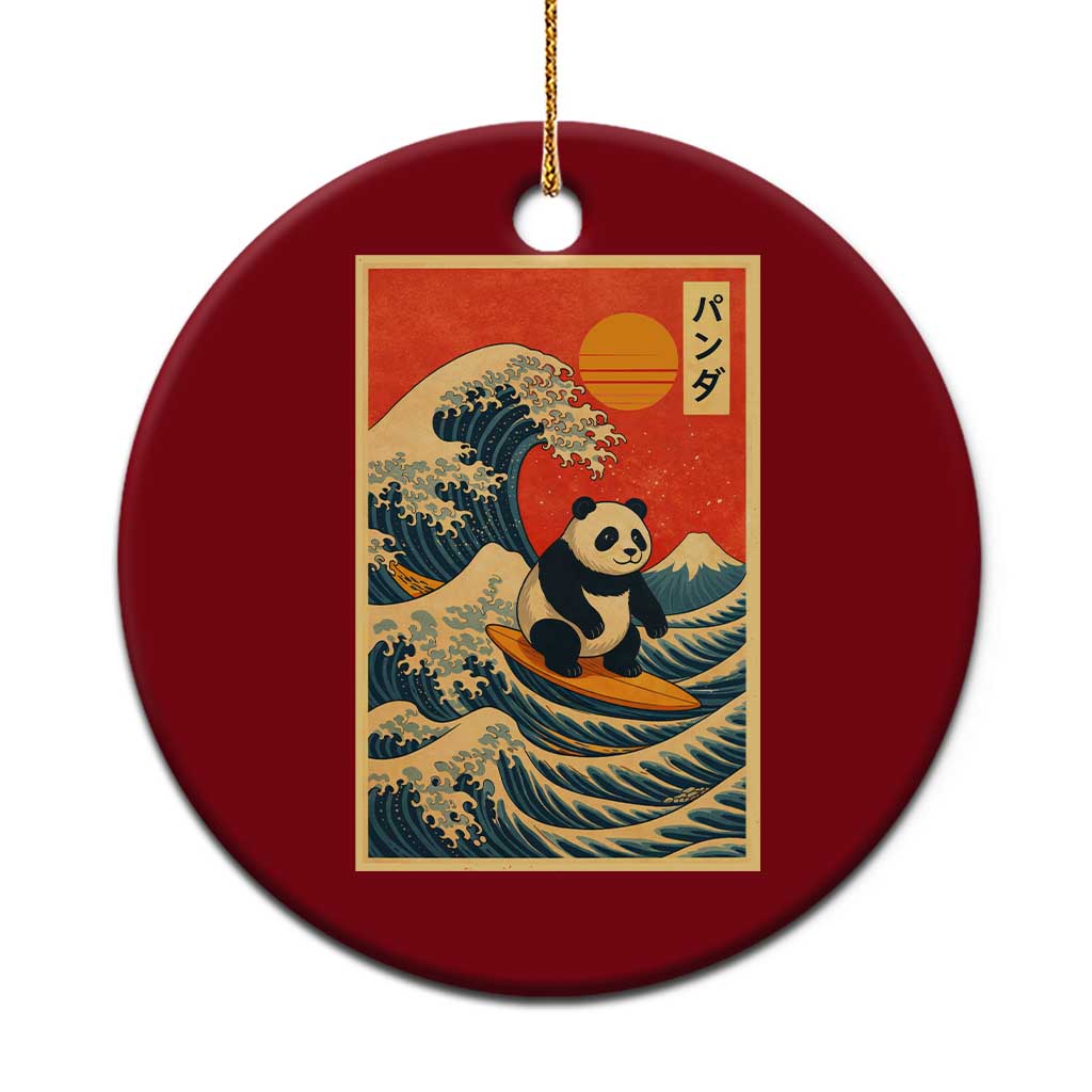 Panda Surfing Japanese Ceramic Ornament Vintage Great Wave Off Kanagawa Anime Kawaii - Wonder Print Shop