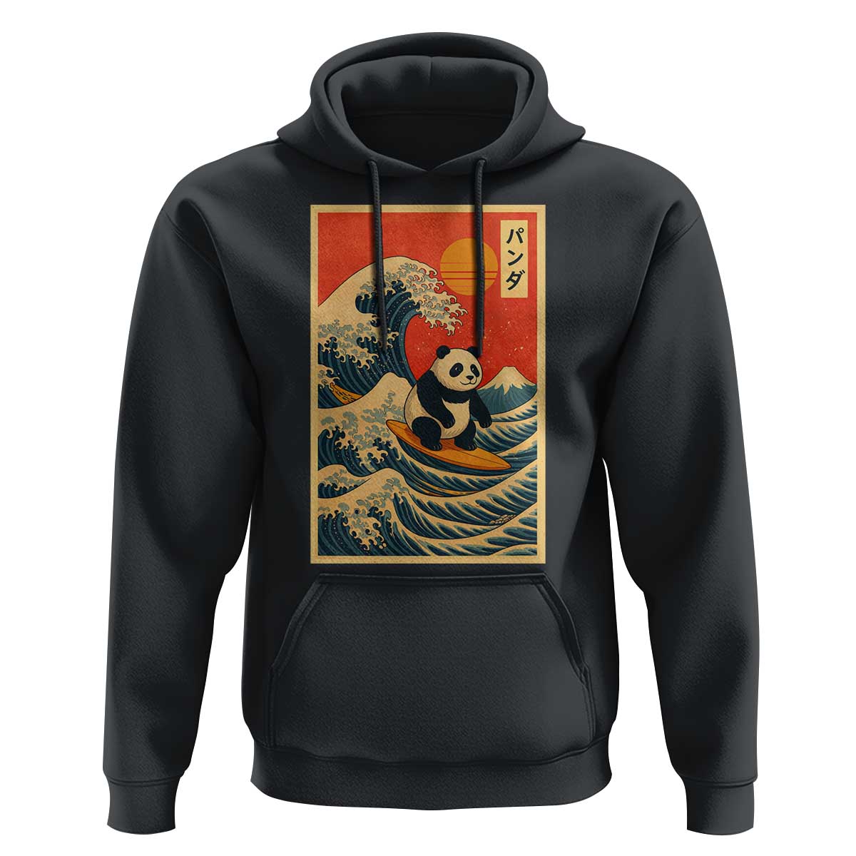 Panda Surfing Japanese Hoodie Vintage Great Wave Off Kanagawa Anime Kawaii - Wonder Print Shop