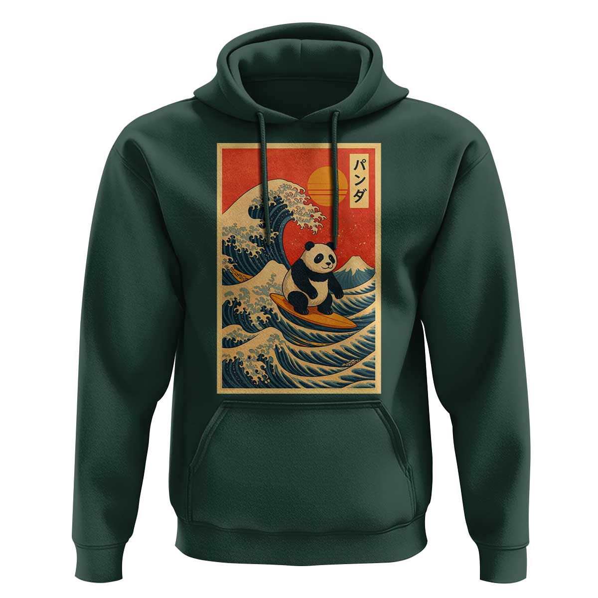 Panda Surfing Japanese Hoodie Vintage Great Wave Off Kanagawa Anime Kawaii - Wonder Print Shop