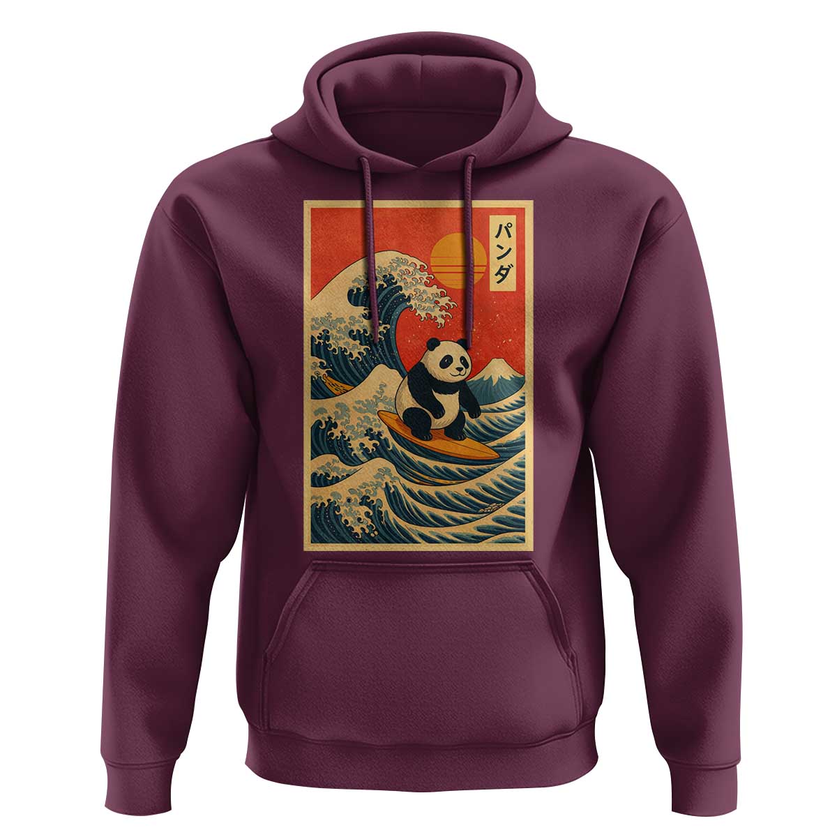 Panda Surfing Japanese Hoodie Vintage Great Wave Off Kanagawa Anime Kawaii - Wonder Print Shop