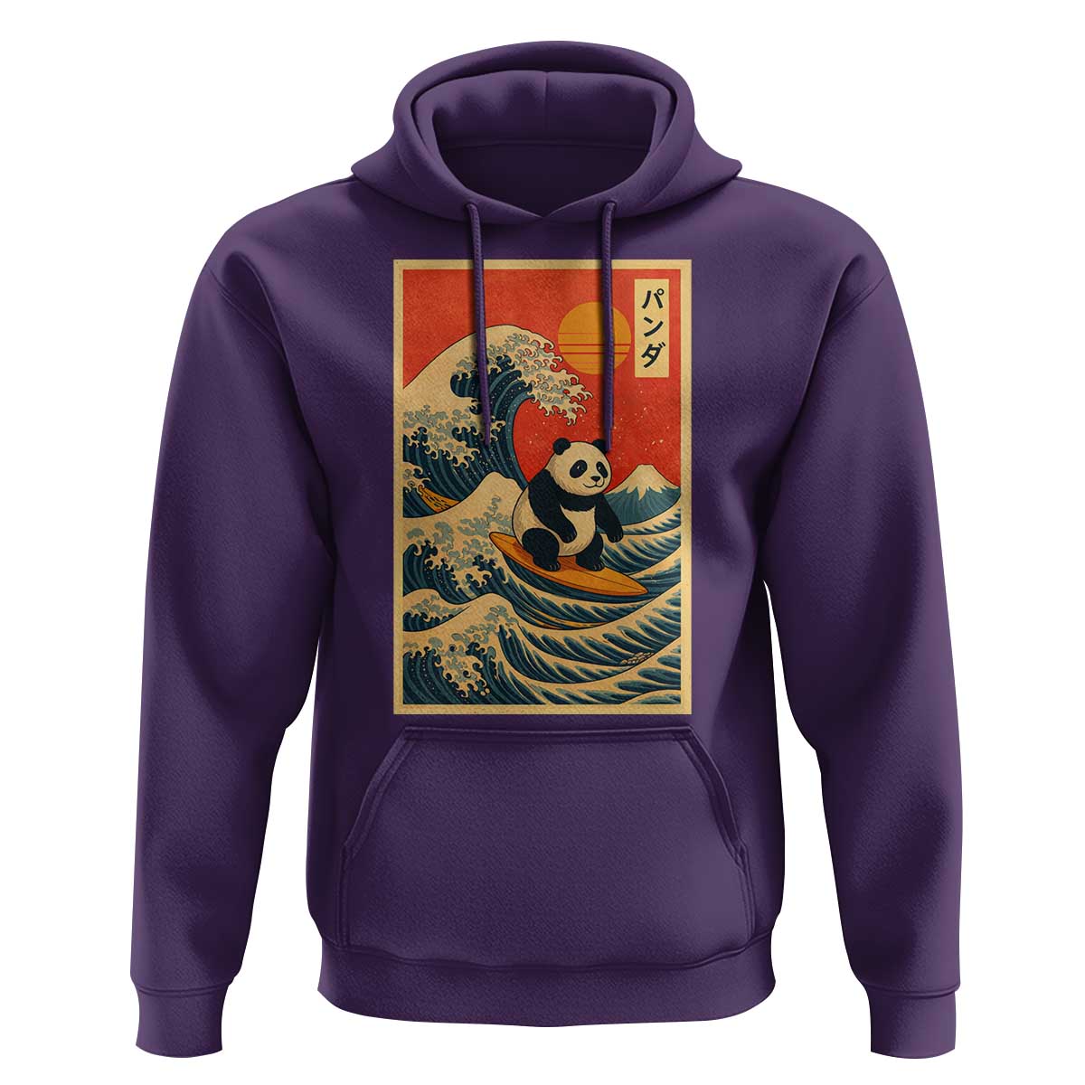 Panda Surfing Japanese Hoodie Vintage Great Wave Off Kanagawa Anime Kawaii - Wonder Print Shop