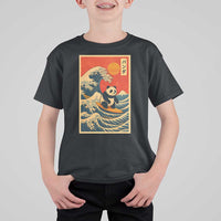 Panda Surfing Japanese T Shirt For Kid Vintage Great Wave Off Kanagawa Anime Kawaii - Wonder Print Shop