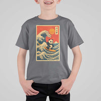 Panda Surfing Japanese T Shirt For Kid Vintage Great Wave Off Kanagawa Anime Kawaii - Wonder Print Shop
