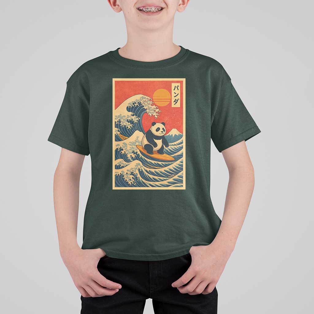 Panda Surfing Japanese T Shirt For Kid Vintage Great Wave Off Kanagawa Anime Kawaii - Wonder Print Shop
