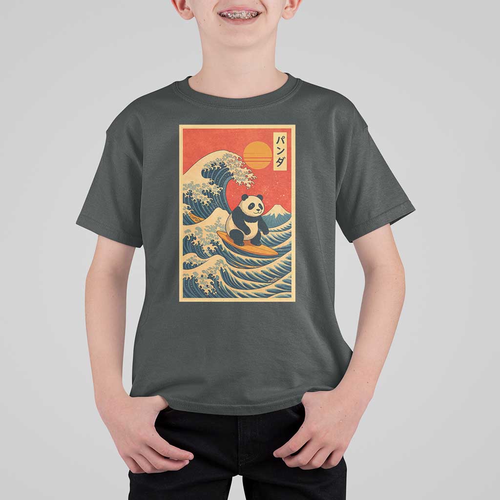 Panda Surfing Japanese T Shirt For Kid Vintage Great Wave Off Kanagawa Anime Kawaii - Wonder Print Shop