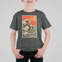 Panda Surfing Japanese T Shirt For Kid Vintage Great Wave Off Kanagawa Anime Kawaii - Wonder Print Shop