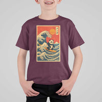 Panda Surfing Japanese T Shirt For Kid Vintage Great Wave Off Kanagawa Anime Kawaii - Wonder Print Shop