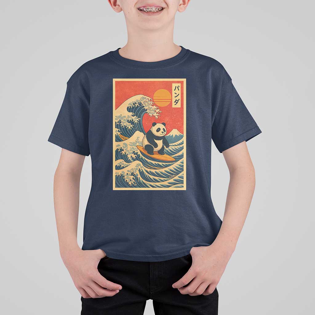 Panda Surfing Japanese T Shirt For Kid Vintage Great Wave Off Kanagawa Anime Kawaii - Wonder Print Shop