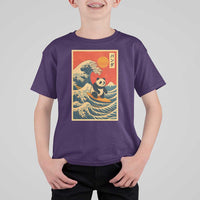 Panda Surfing Japanese T Shirt For Kid Vintage Great Wave Off Kanagawa Anime Kawaii - Wonder Print Shop