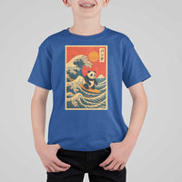 Panda Surfing Japanese T Shirt For Kid Vintage Great Wave Off Kanagawa Anime Kawaii - Wonder Print Shop