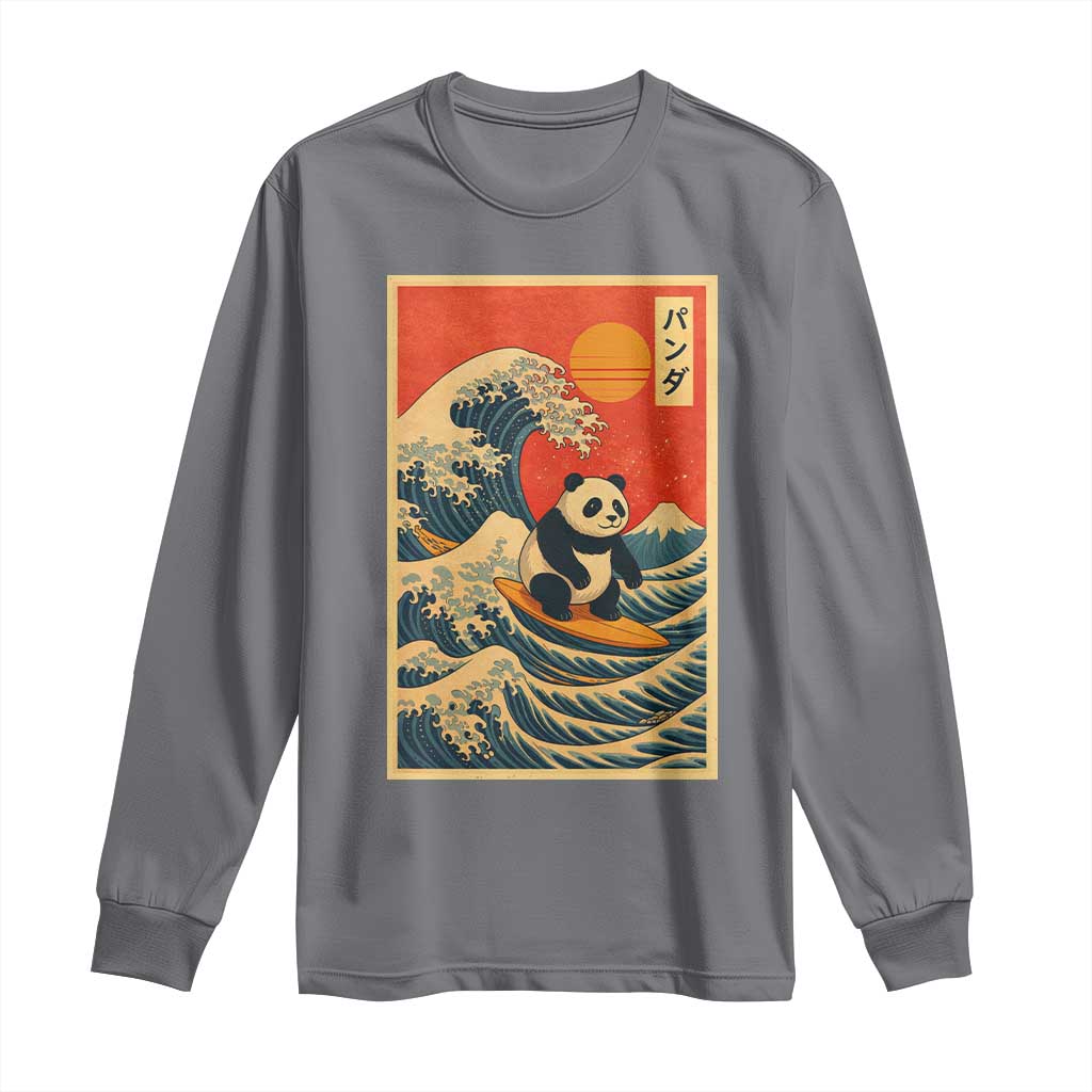 Panda Surfing Japanese Long Sleeve Shirt Vintage Great Wave Off Kanagawa Anime Kawaii - Wonder Print Shop
