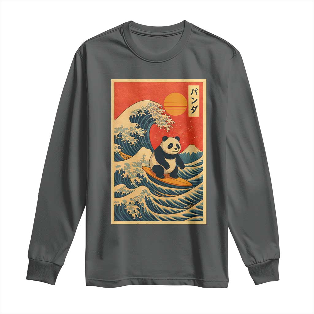 Panda Surfing Japanese Long Sleeve Shirt Vintage Great Wave Off Kanagawa Anime Kawaii - Wonder Print Shop