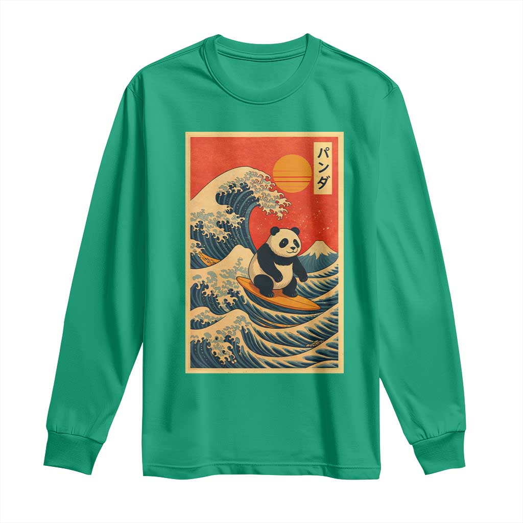 Panda Surfing Japanese Long Sleeve Shirt Vintage Great Wave Off Kanagawa Anime Kawaii - Wonder Print Shop