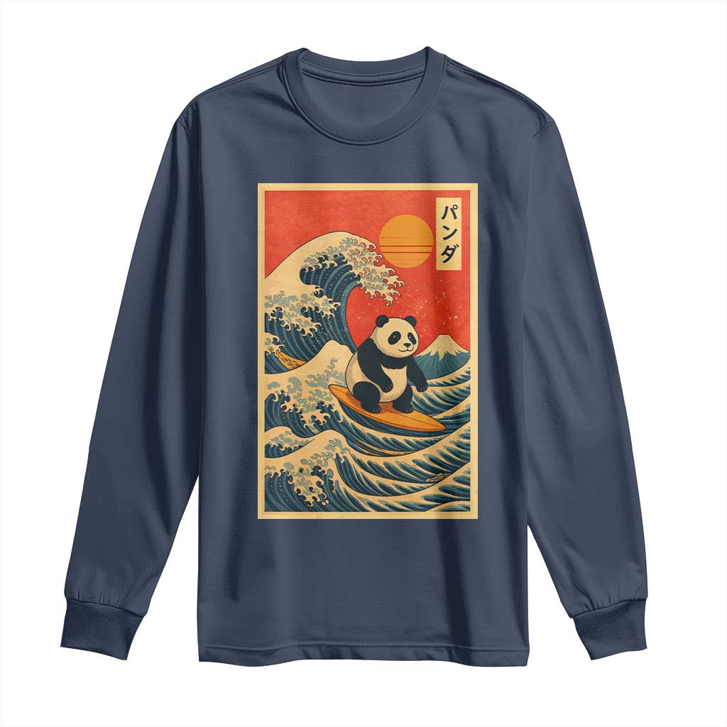 Panda Surfing Japanese Long Sleeve Shirt Vintage Great Wave Off Kanagawa Anime Kawaii - Wonder Print Shop
