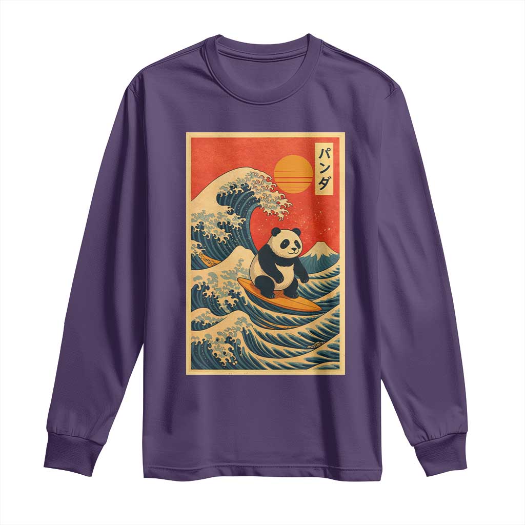 Panda Surfing Japanese Long Sleeve Shirt Vintage Great Wave Off Kanagawa Anime Kawaii - Wonder Print Shop