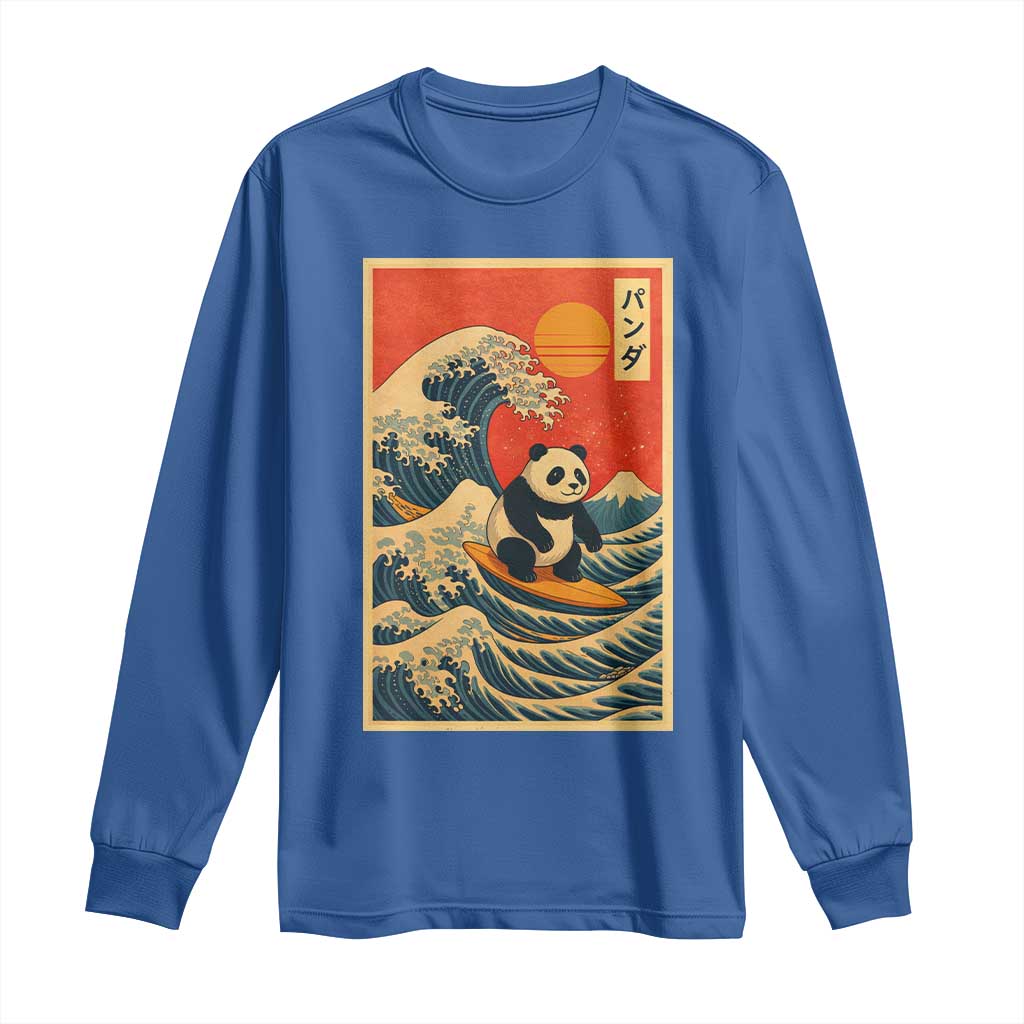 Panda Surfing Japanese Long Sleeve Shirt Vintage Great Wave Off Kanagawa Anime Kawaii - Wonder Print Shop
