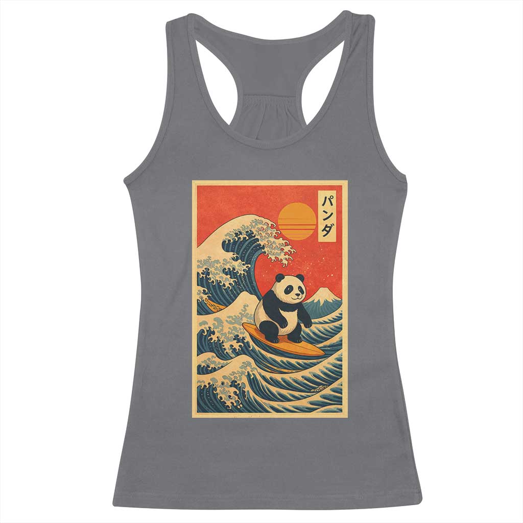 Panda Surfing Japanese Racerback Tank Top Vintage Great Wave Off Kanagawa Anime Kawaii - Wonder Print Shop