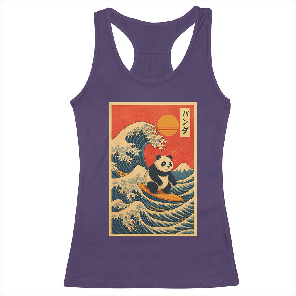 Panda Surfing Japanese Racerback Tank Top Vintage Great Wave Off Kanagawa Anime Kawaii - Wonder Print Shop