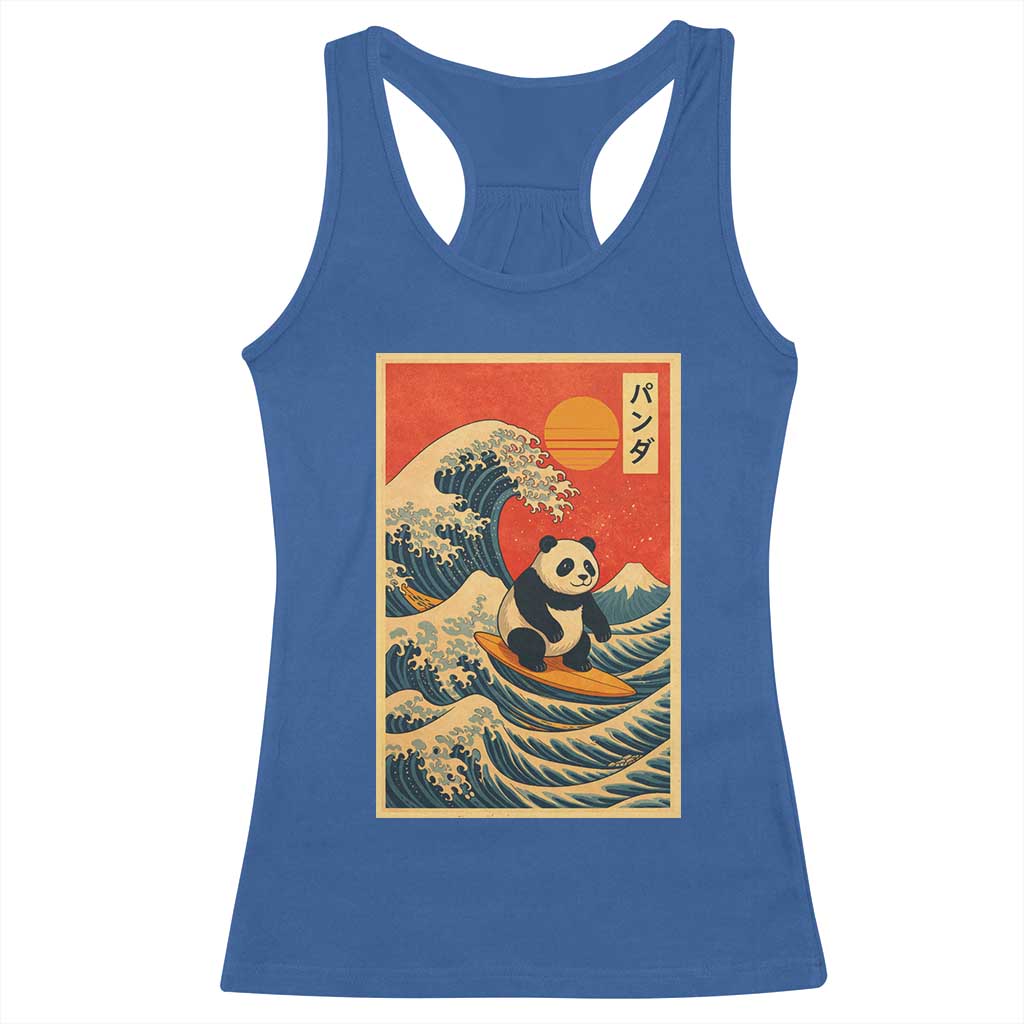 Panda Surfing Japanese Racerback Tank Top Vintage Great Wave Off Kanagawa Anime Kawaii - Wonder Print Shop