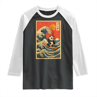 Panda Surfing Japanese Raglan Shirt Vintage Great Wave Off Kanagawa Anime Kawaii - Wonder Print Shop