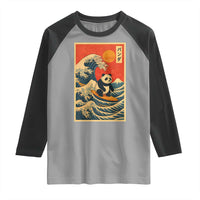 Panda Surfing Japanese Raglan Shirt Vintage Great Wave Off Kanagawa Anime Kawaii - Wonder Print Shop