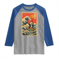 Panda Surfing Japanese Raglan Shirt Vintage Great Wave Off Kanagawa Anime Kawaii - Wonder Print Shop