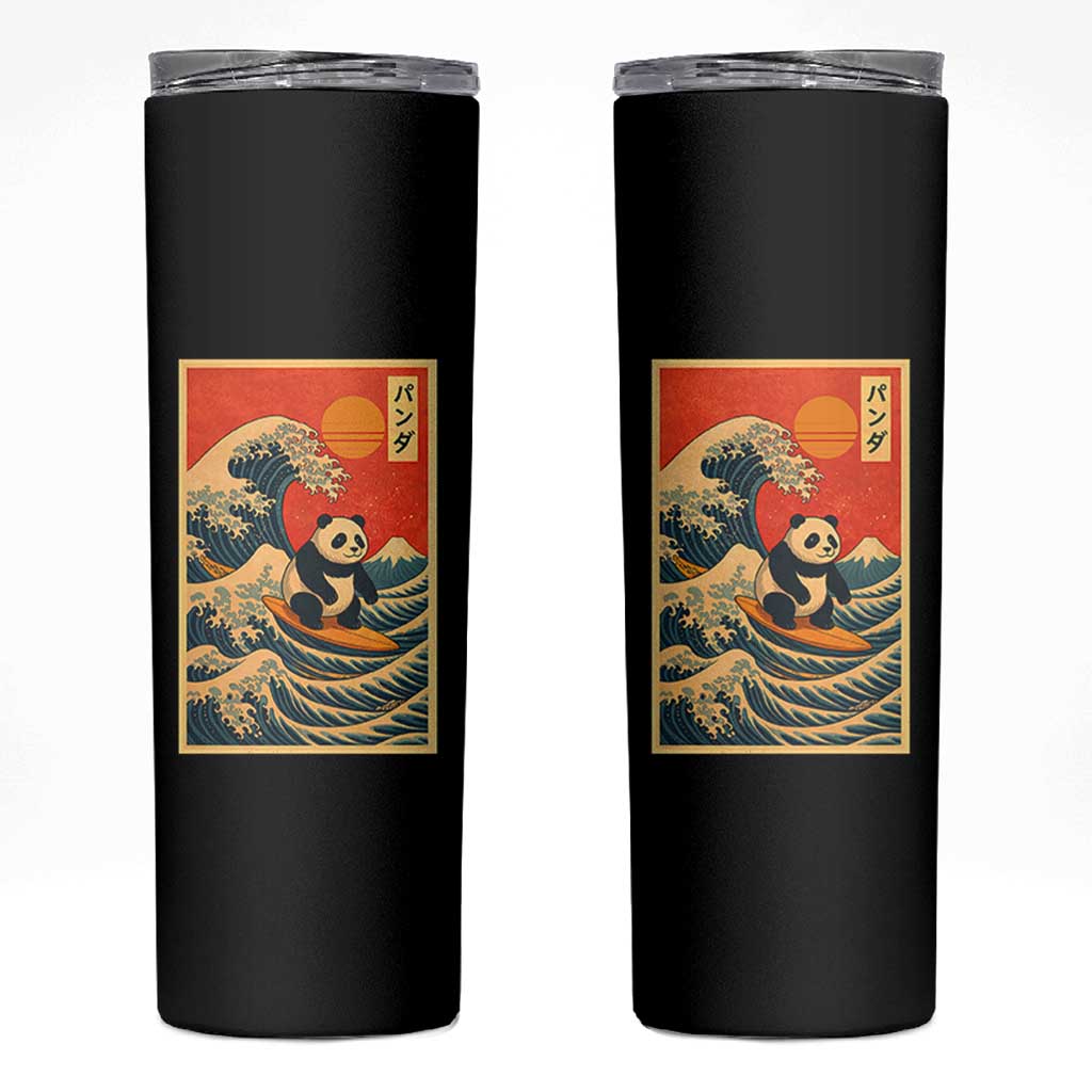 Panda Surfing Japanese Skinny Tumbler Vintage Great Wave Off Kanagawa Anime Kawaii - Wonder Print Shop
