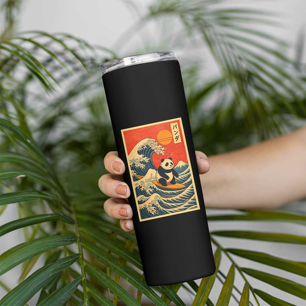 Panda Surfing Japanese Skinny Tumbler Vintage Great Wave Off Kanagawa Anime Kawaii - Wonder Print Shop