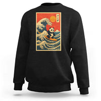 Panda Surfing Japanese Sweatshirt Vintage Great Wave Off Kanagawa Anime Kawaii - Wonder Print Shop