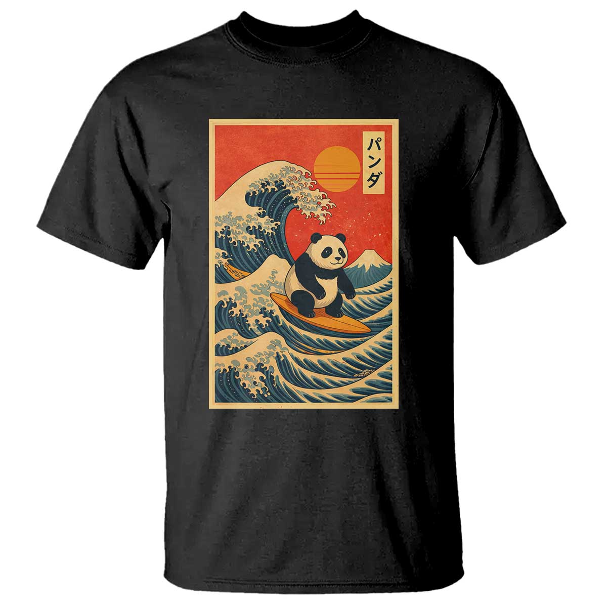 Panda Surfing Japanese T Shirt Vintage Great Wave Off Kanagawa Anime Kawaii - Wonder Print Shop