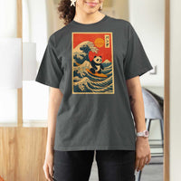 Panda Surfing Japanese T Shirt For Women Vintage Great Wave Off Kanagawa Anime Kawaii - Wonder Print Shop
