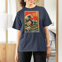 Panda Surfing Japanese T Shirt For Women Vintage Great Wave Off Kanagawa Anime Kawaii - Wonder Print Shop
