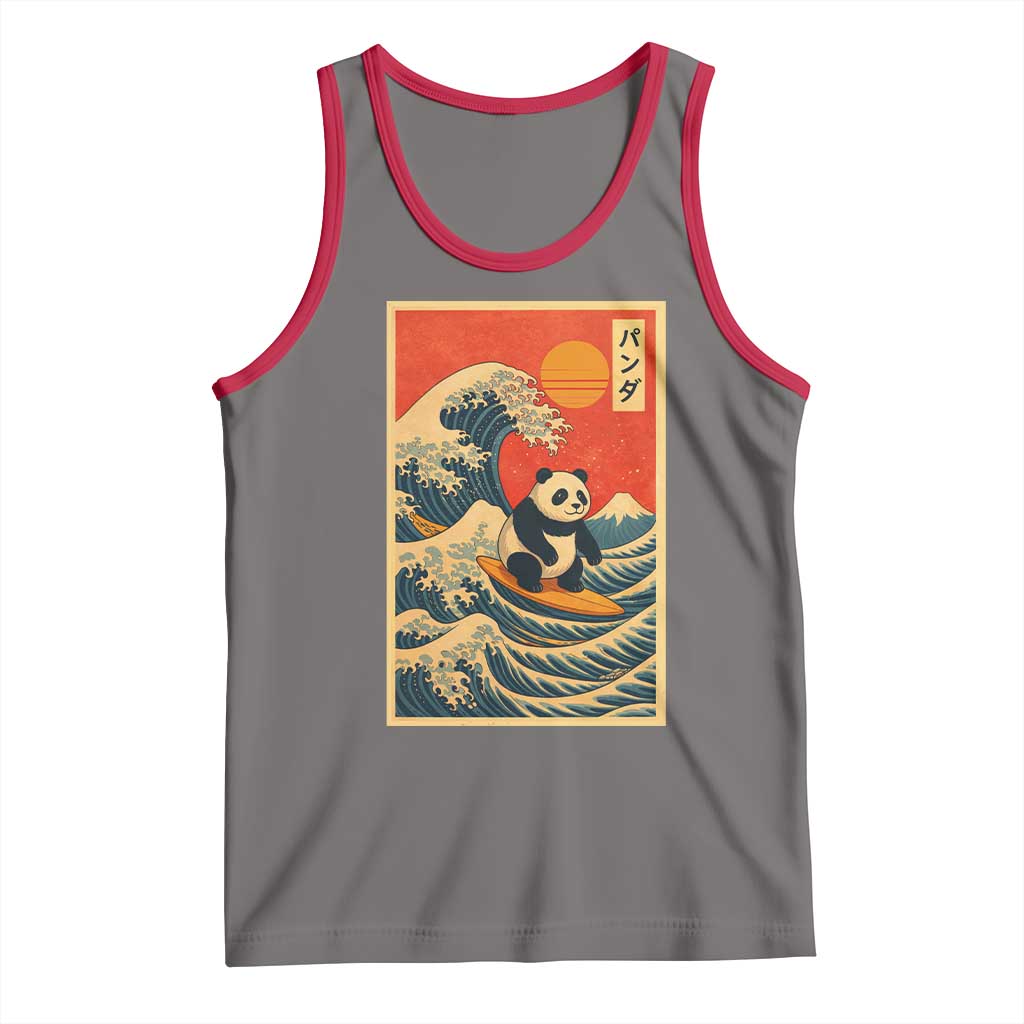 Panda Surfing Japanese Tank Top Vintage Great Wave Off Kanagawa Anime Kawaii - Wonder Print Shop