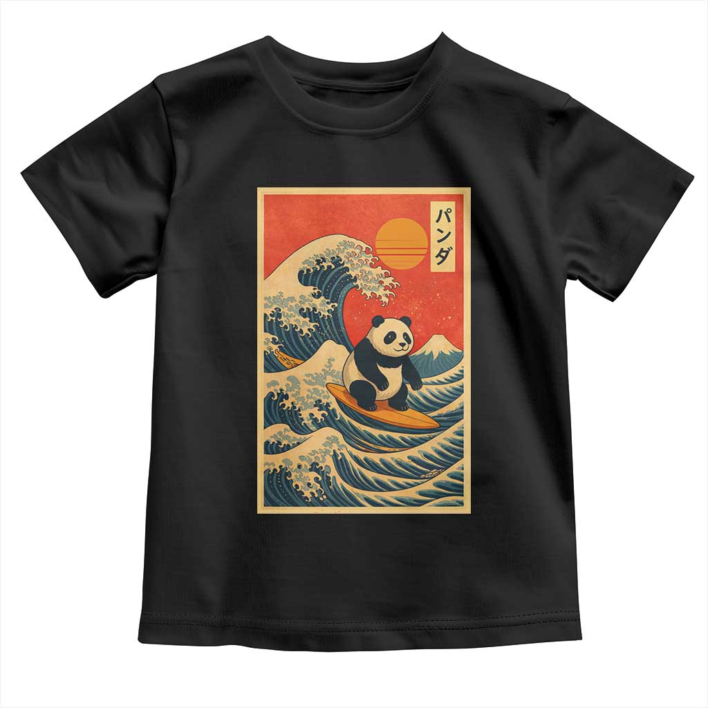 Panda Surfing Japanese Toddler T Shirt Vintage Great Wave Off Kanagawa Anime Kawaii - Wonder Print Shop