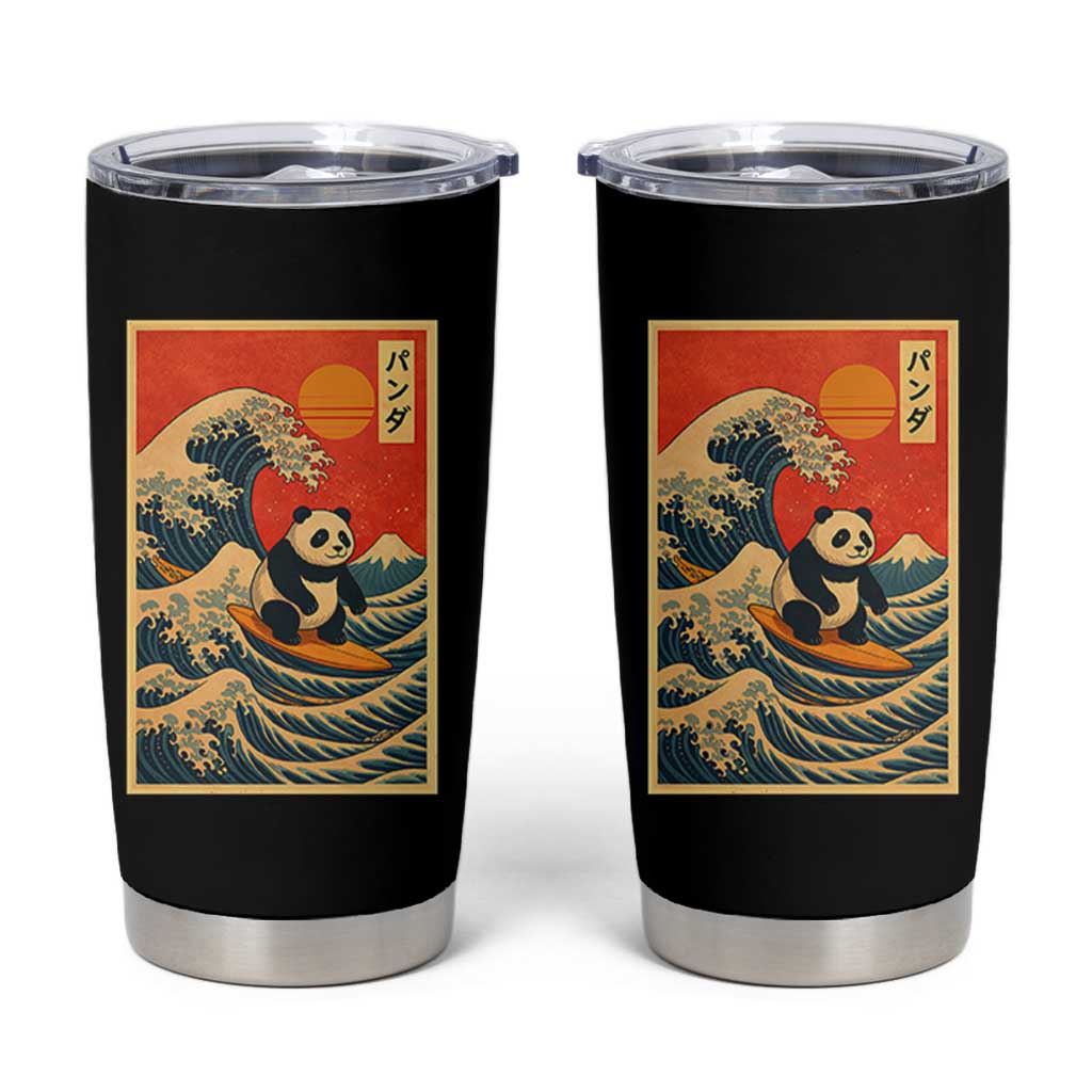 Panda Surfing Japanese Tumbler Cup Vintage Great Wave Off Kanagawa Anime Kawaii - Wonder Print Shop