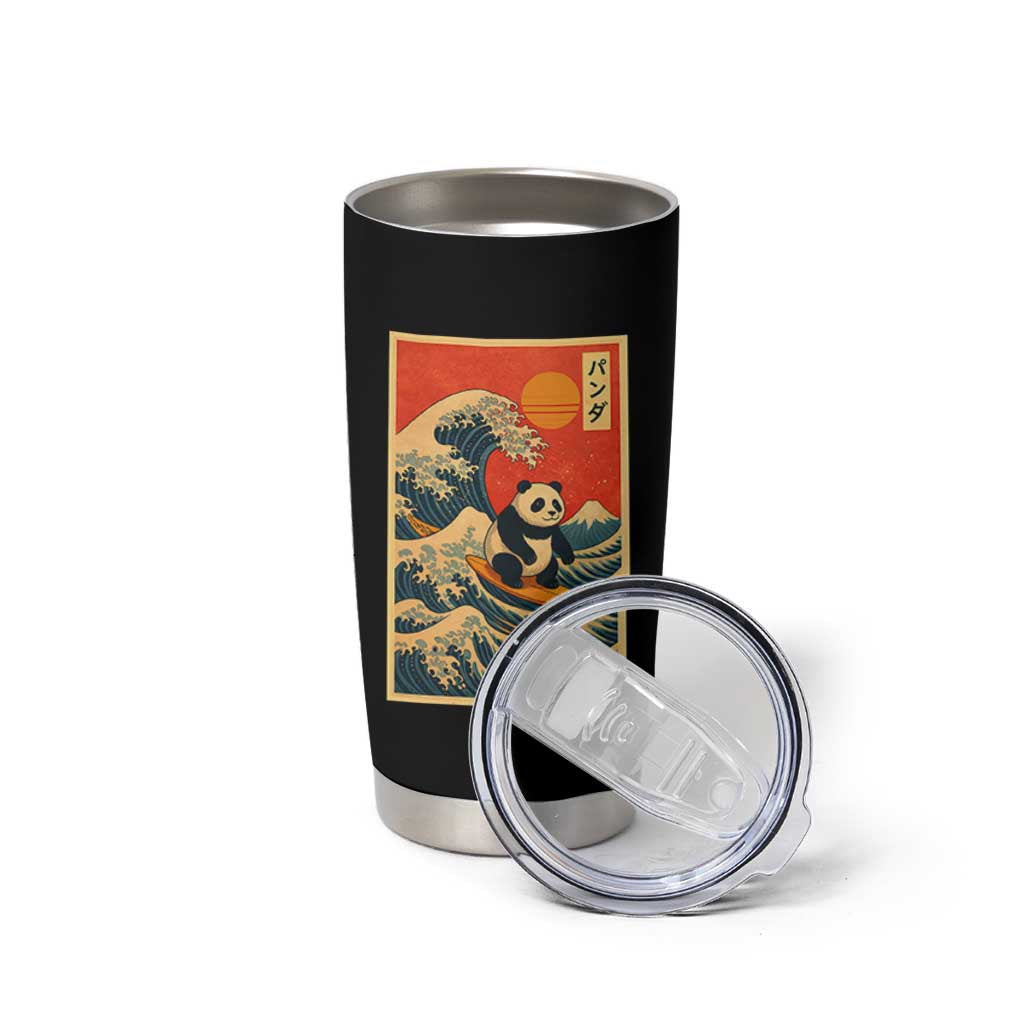 Panda Surfing Japanese Tumbler Cup Vintage Great Wave Off Kanagawa Anime Kawaii - Wonder Print Shop