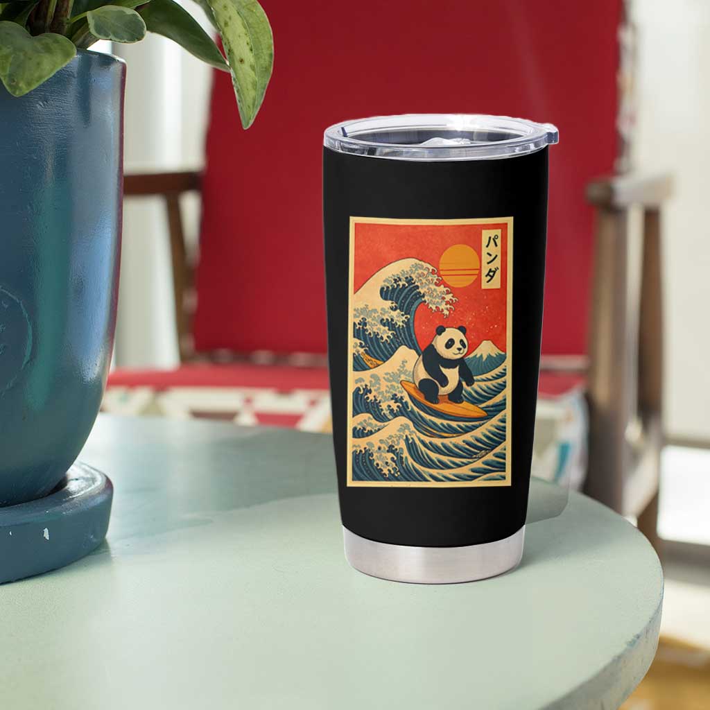 Panda Surfing Japanese Tumbler Cup Vintage Great Wave Off Kanagawa Anime Kawaii - Wonder Print Shop