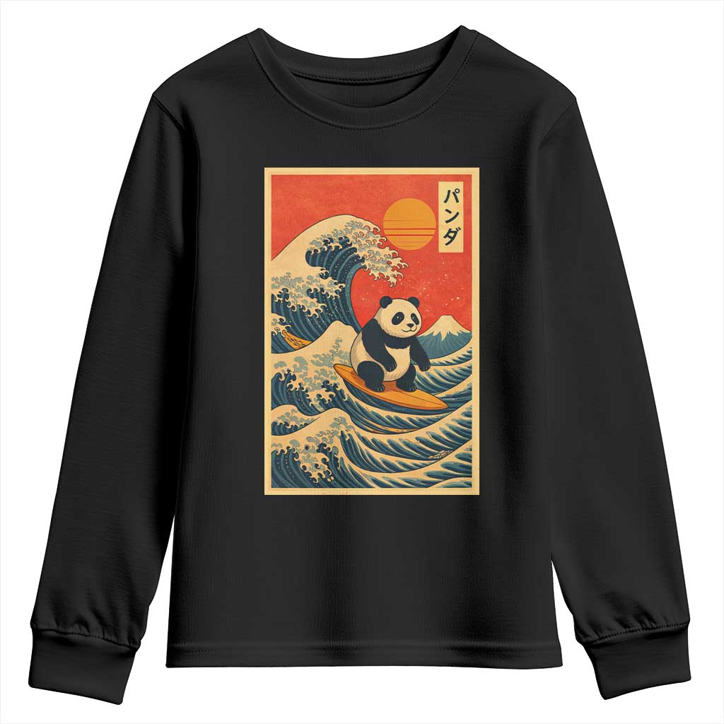 Panda Surfing Japanese Youth Sweatshirt Vintage Great Wave Off Kanagawa Anime Kawaii - Wonder Print Shop