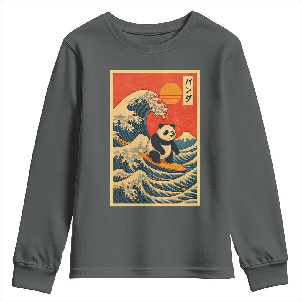 Panda Surfing Japanese Youth Sweatshirt Vintage Great Wave Off Kanagawa Anime Kawaii - Wonder Print Shop