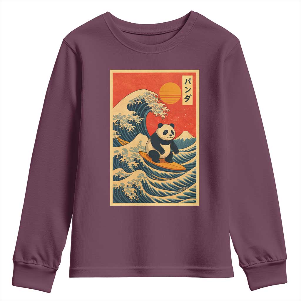 Panda Surfing Japanese Youth Sweatshirt Vintage Great Wave Off Kanagawa Anime Kawaii - Wonder Print Shop