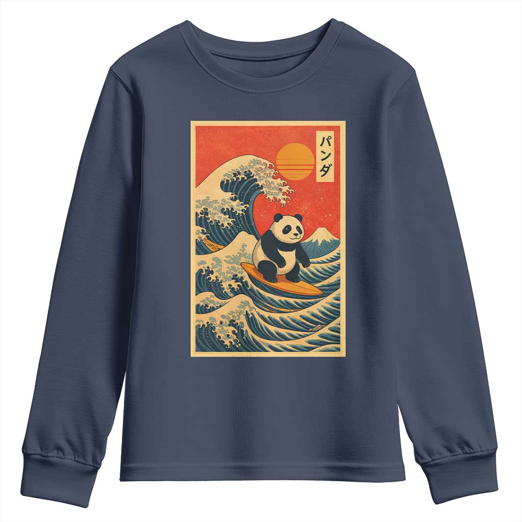 Panda Surfing Japanese Youth Sweatshirt Vintage Great Wave Off Kanagawa Anime Kawaii - Wonder Print Shop