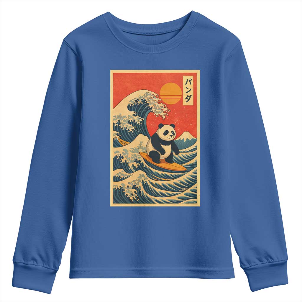 Panda Surfing Japanese Youth Sweatshirt Vintage Great Wave Off Kanagawa Anime Kawaii - Wonder Print Shop